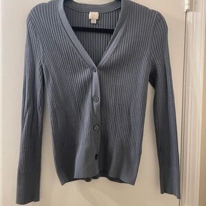 A New Day Slate Blue Ribbed V-Neck Button Cardigan Small